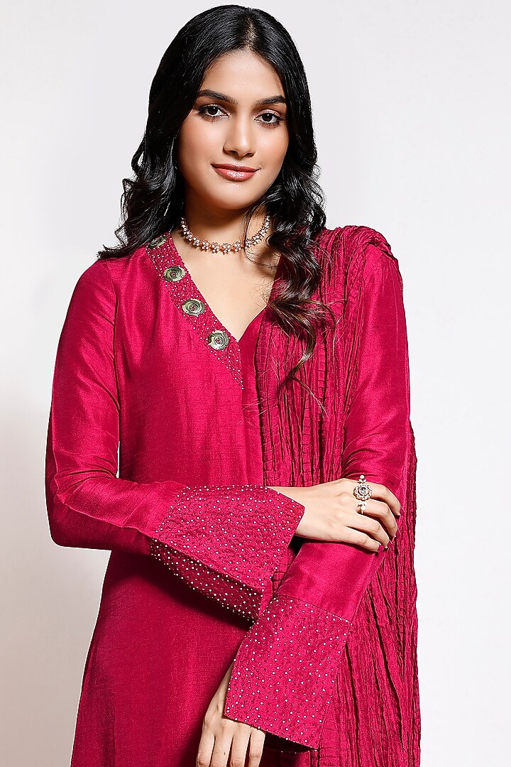 Cherry Red Sherwani Kurta Set by KRESSA at Pernia's Pop Up Shop