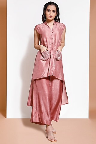 Dusty Pink Hand Embellished Tunic Set by KRESSA