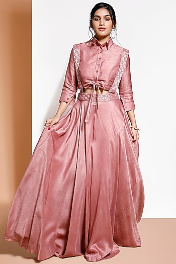Pink Silk Lehenga Set With Suspenders by KRESSA at Pernia's Pop Up Shop