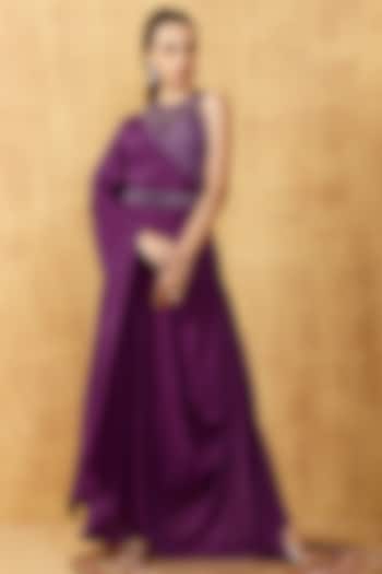 Purple Embellished Cape Dress by KRESSA