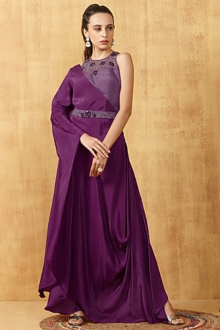 Purple Embellished Cape Dress by KRESSA