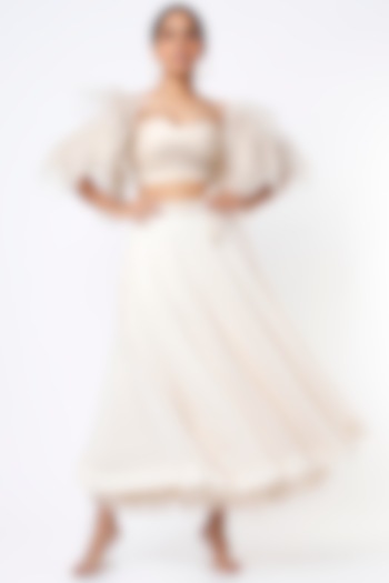 Off-White Shimmer Net & Sequinned Skirt Set by KRESSA