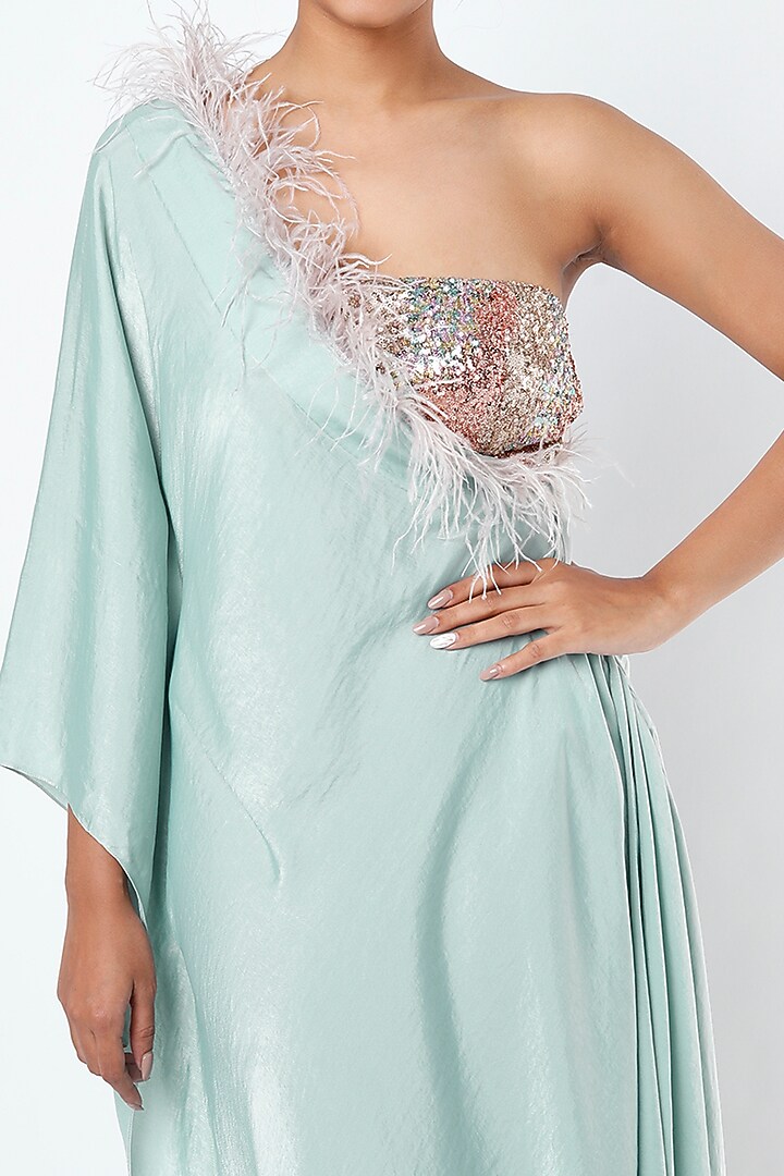 Mint Green Satin Velvet Cape Set by KRESSA at Pernia's Pop Up Shop