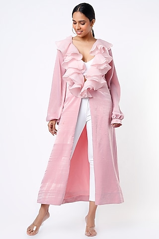 Blush Pink Ruffled Trench Coat by KRESSA