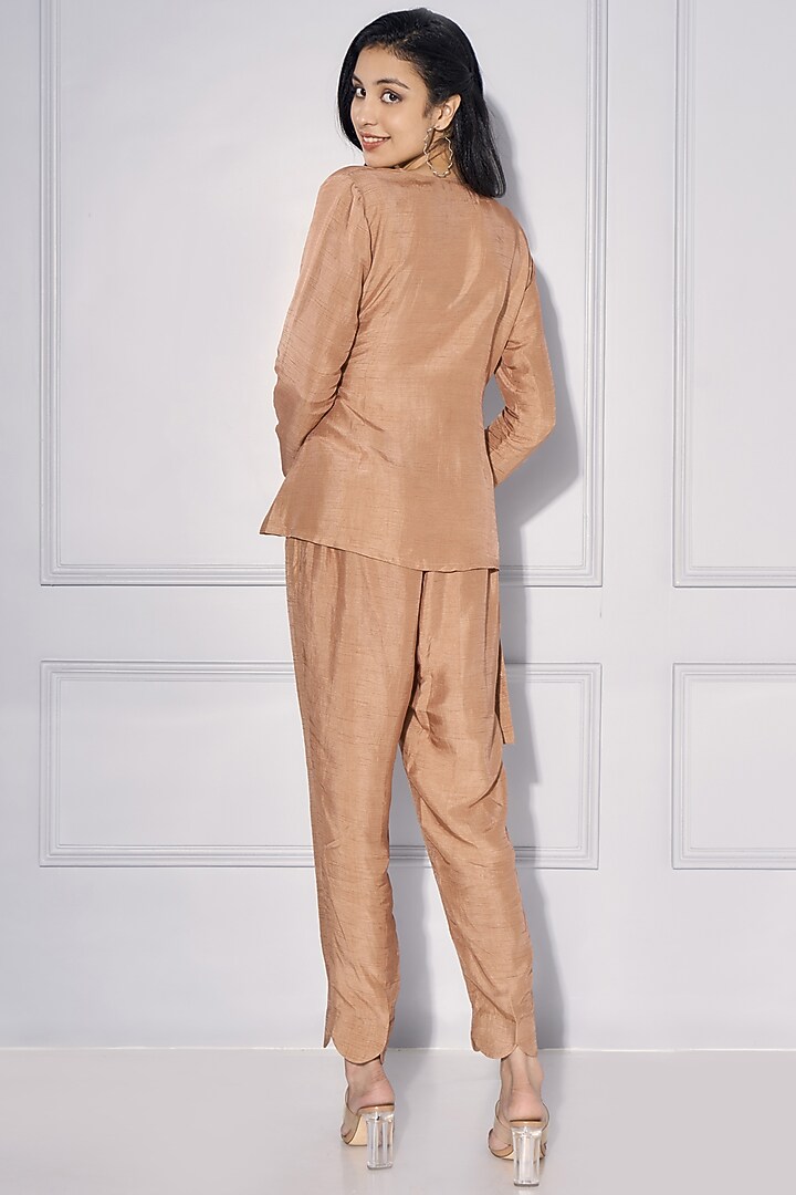 Bronze Dupion Silk Angarkha Kurta Set by KRESSA at Pernia's Pop Up Shop
