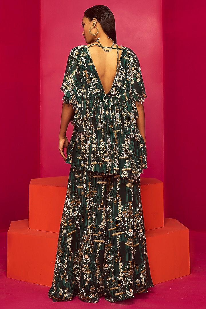 Green Georgette Wedding Sharara Set by Krisha Sunny Ramani at Pernia's Pop Up Shop