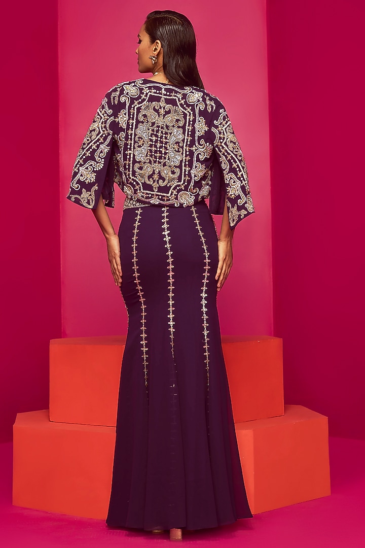 Purple Georgette Skirt Set by Krisha Sunny Ramani at Pernia's Pop Up Shop