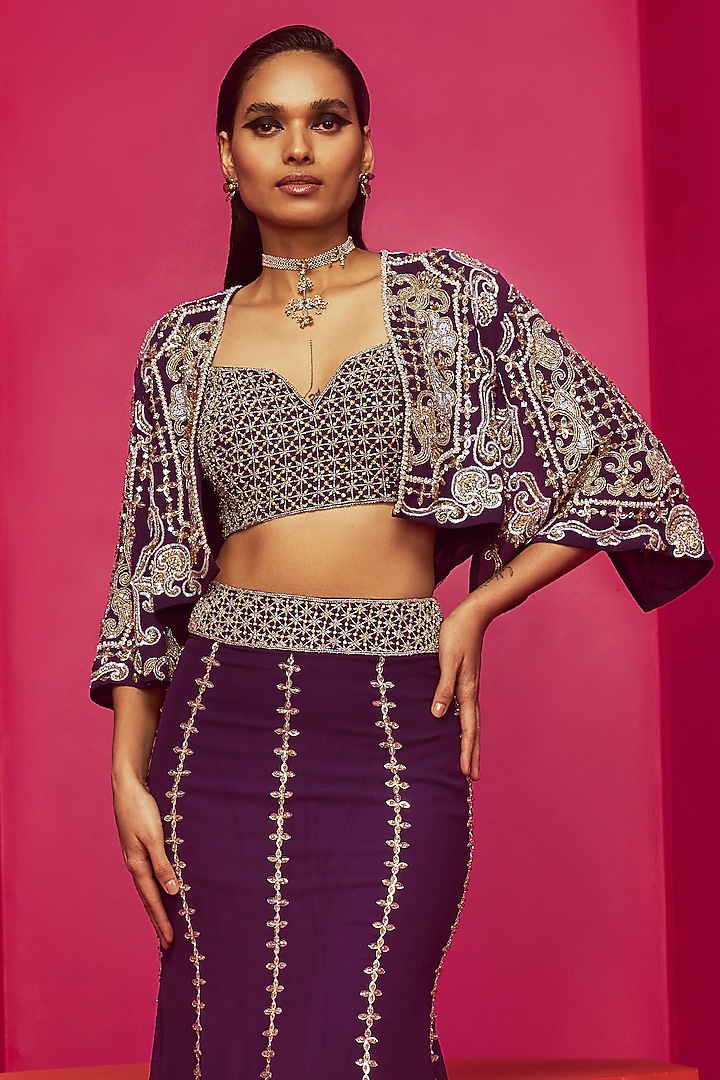Purple Georgette Skirt Set by Krisha Sunny Ramani at Pernia's Pop Up Shop