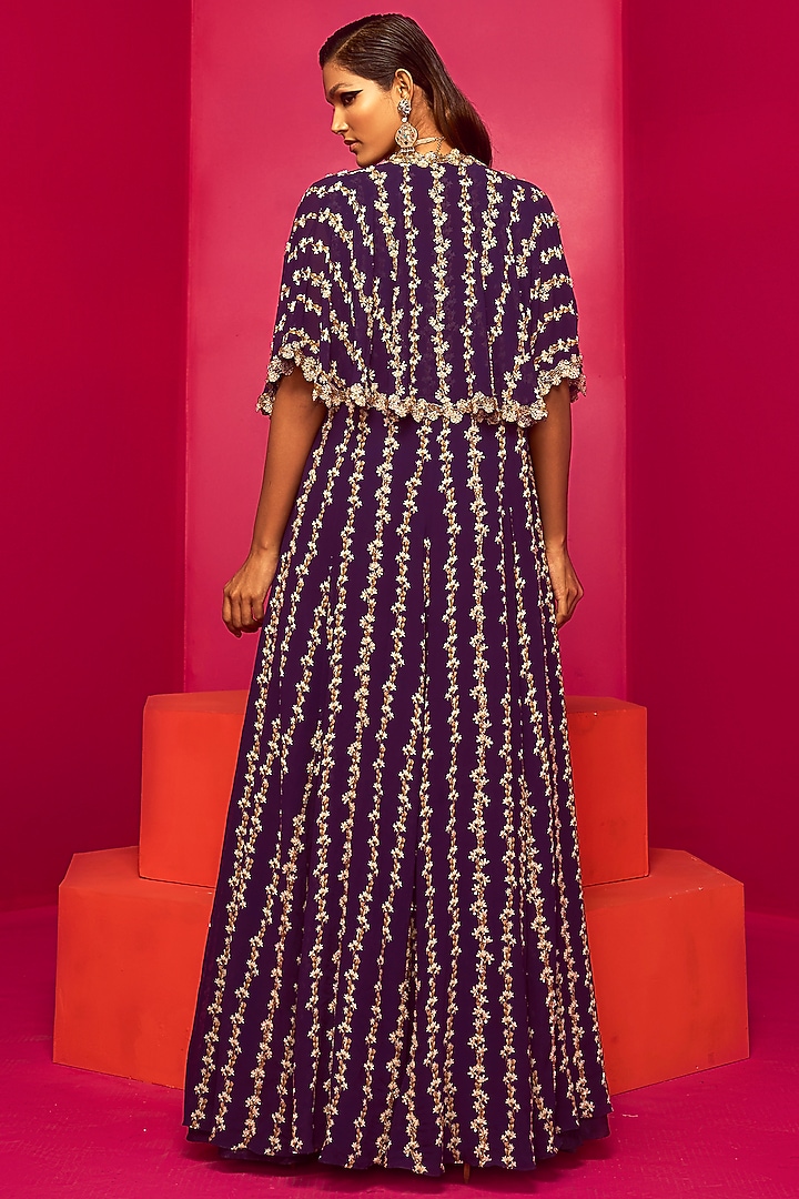 Purple Georgette & Crepe Skirt Set by Krisha Sunny Ramani at Pernia's Pop Up Shop