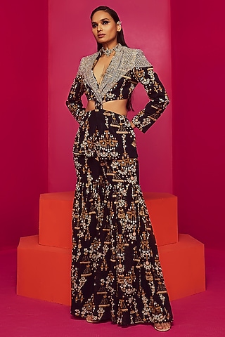 Black Georgette Gharara Set by Krisha Sunny Ramani