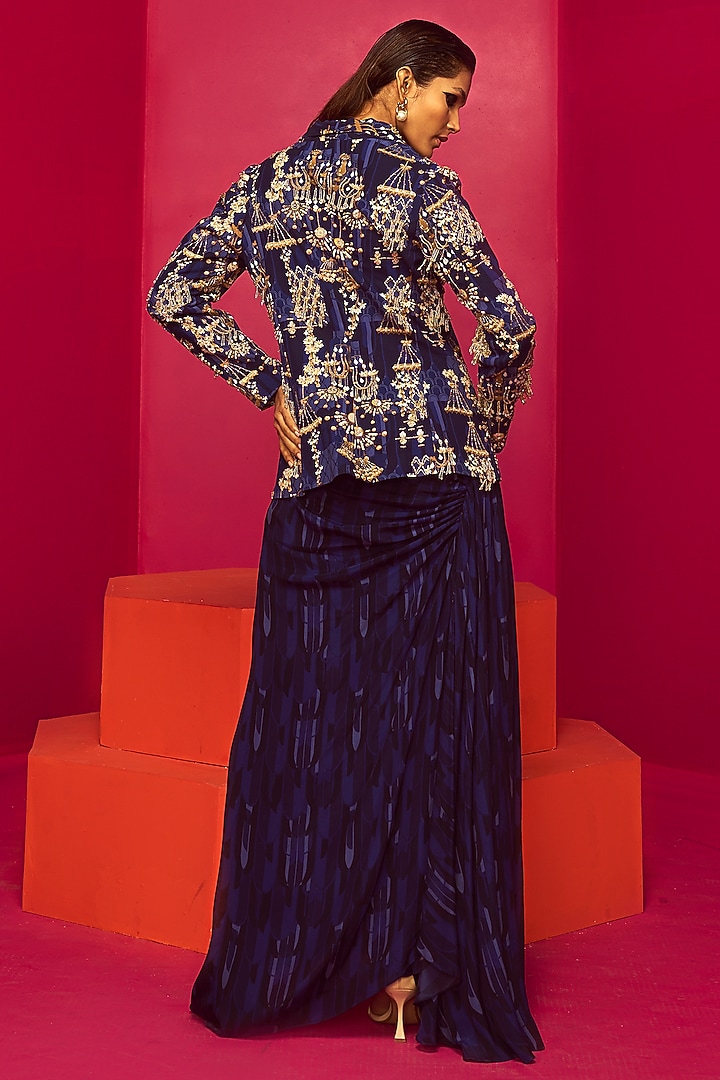 Blue Georgette & Crepe Dhoti Skirt Set by Krisha Sunny Ramani at Pernia's Pop Up Shop