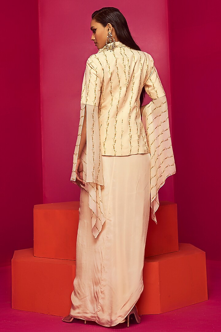 Ivory Georgette & Crepe Dhoti Skirt Set by Krisha Sunny Ramani at Pernia's Pop Up Shop