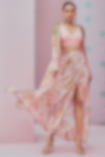 Light Pink Georgette Cape Set by Krisha Sunny Ramani at Pernia's Pop Up Shop