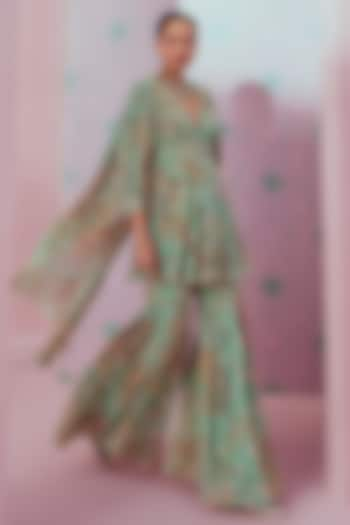 Mint Green Georgette Gharara Set by Krisha Sunny Ramani at Pernia's Pop Up Shop