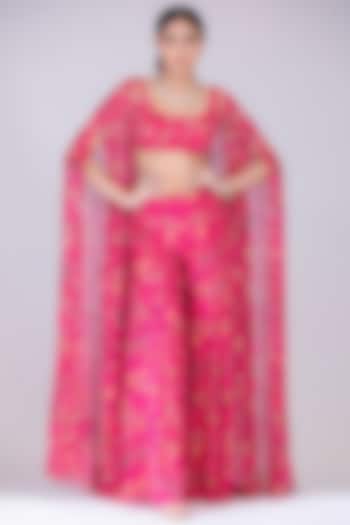 Fuchsia Pink Georgette Printed Sharara Set by Krisha Sunny Ramani