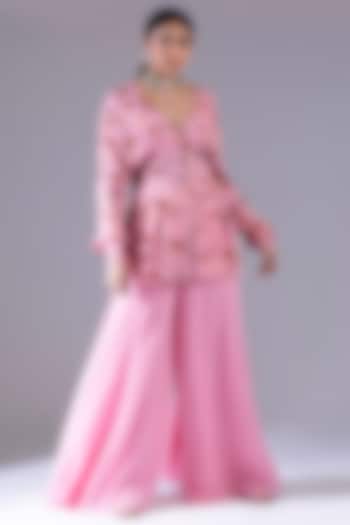 Blush Pink Georgette Gharara Set by Krisha Sunny Ramani at Pernia's Pop Up Shop