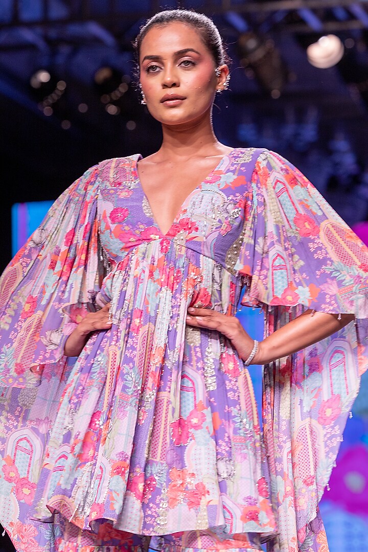 Lavender Georgette Printed Gharara Set by Krisha Sunny Ramani at Pernia's Pop Up Shop