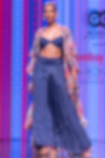 Blue Crepe Printed Wedding Sharara Set by Krisha Sunny Ramani at Pernia's Pop Up Shop