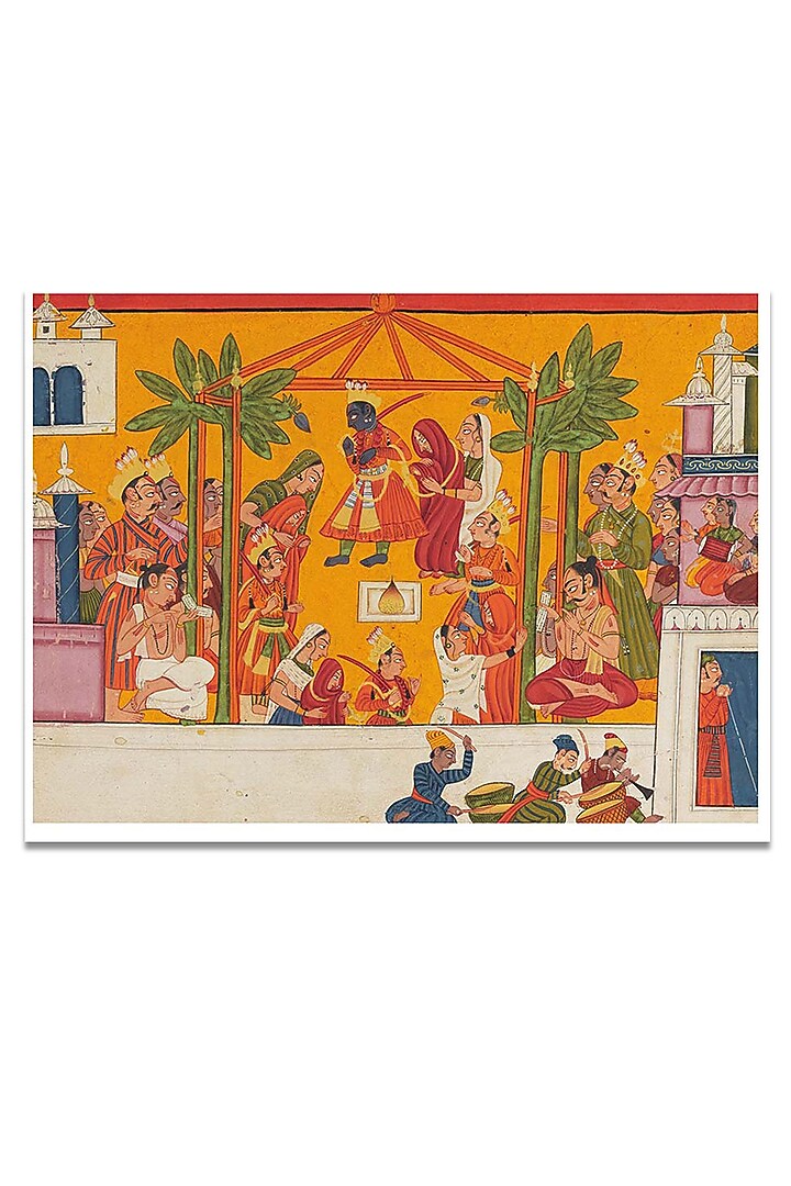 Yellow Archival Paper Lord Rama and Sita Wedding Folk Painting by Krutik at Pernia's Pop Up Shop