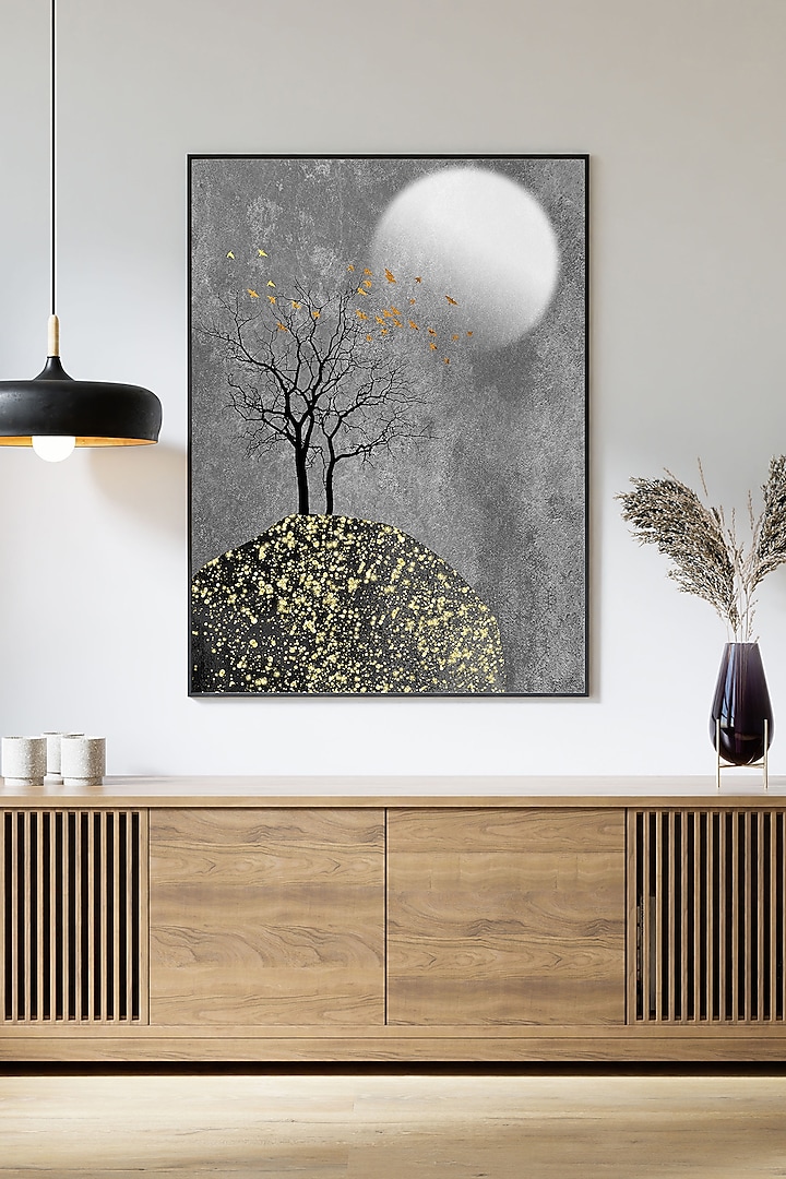 Grey Archival Paper Abstract Nature Painting by Krutik at Pernia's Pop Up Shop