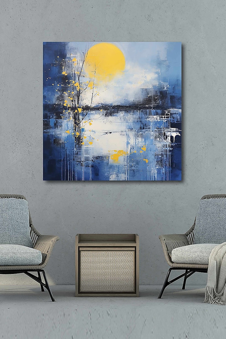 Blue & Yellow Archival Paper Premium Abstract Horizon Square Painting by Krutik at Pernia's Pop Up Shop