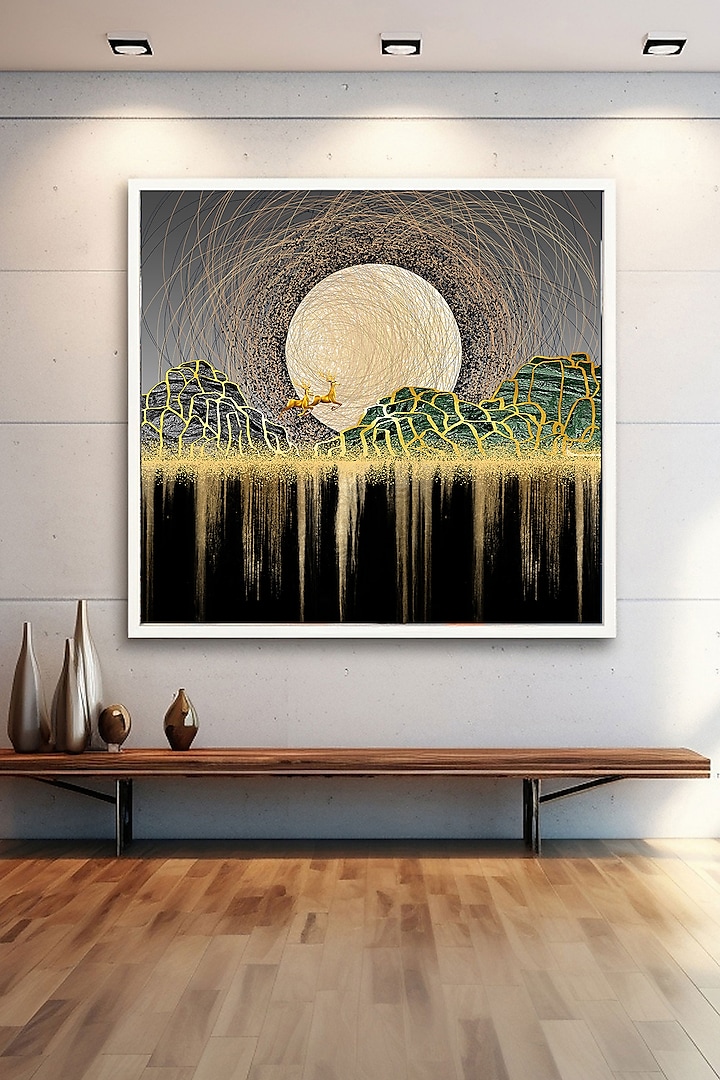 Multi-Colored Archival Paper Mystical Moonlight Painting by Krutik