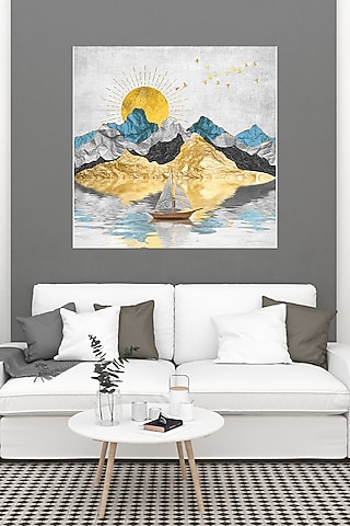 Multi-Colored Archival Paper Abstract Sailboat Landscape Painting by Krutik