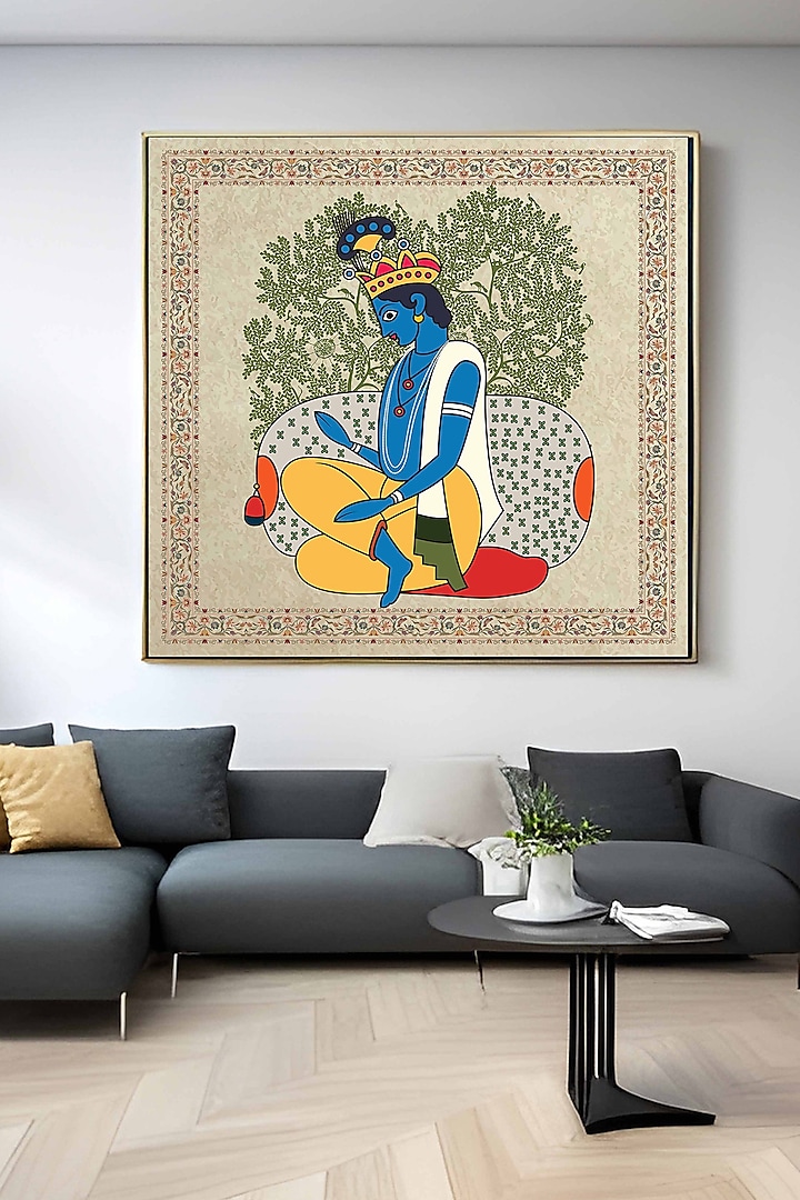 Multi-Colored Archival Paper Lord Krishna Madhubani Painting by Krutik
