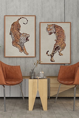Yellow Archival Paper Tigers Painting (Set of 2) by Krutik