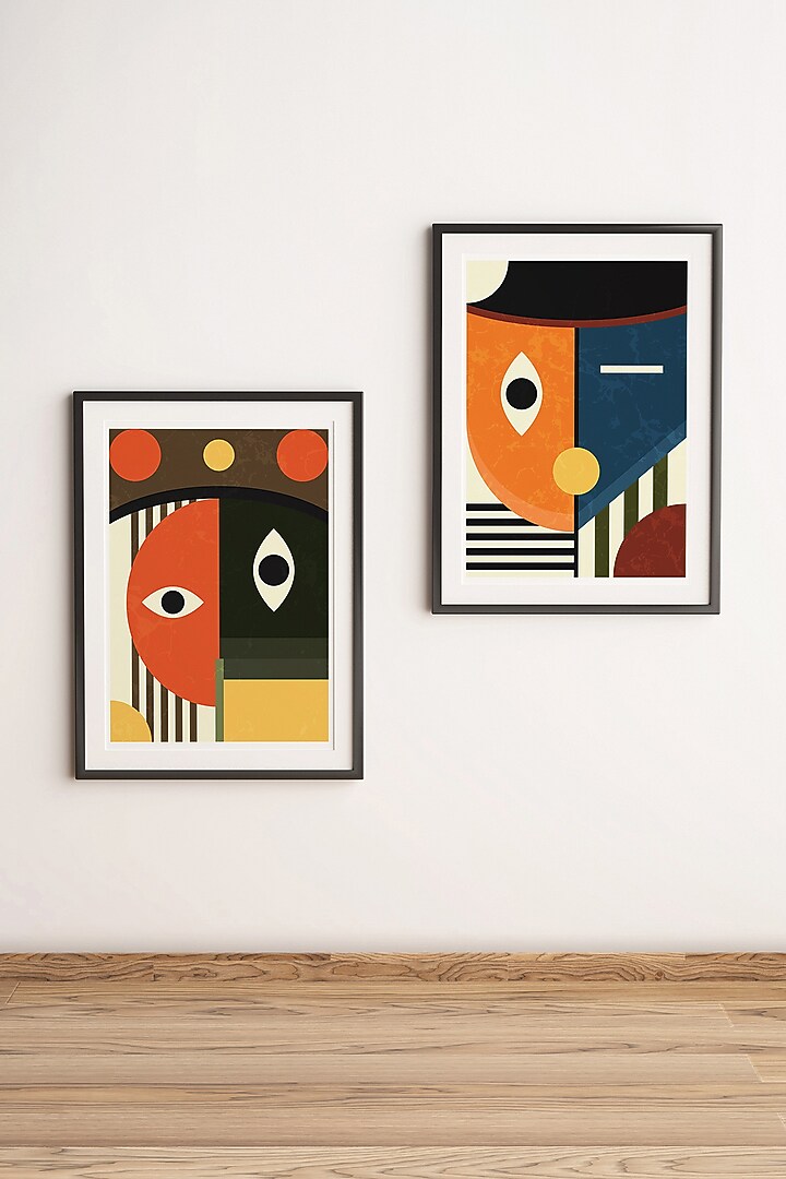 Multi-Colored Archival Paper Boho Faces Painting (Set of 2) by Krutik at Pernia's Pop Up Shop