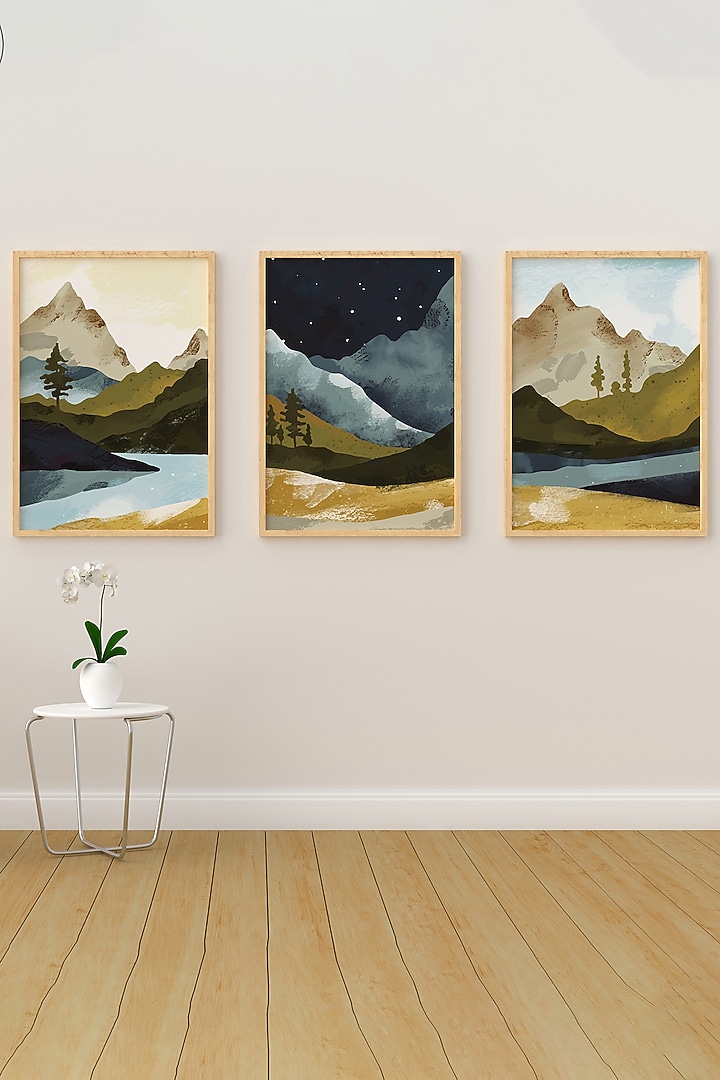 Multi-Colored Archival Paper Vintage Nature Landscape Painting (Set of 3) by Krutik at Pernia's Pop Up Shop