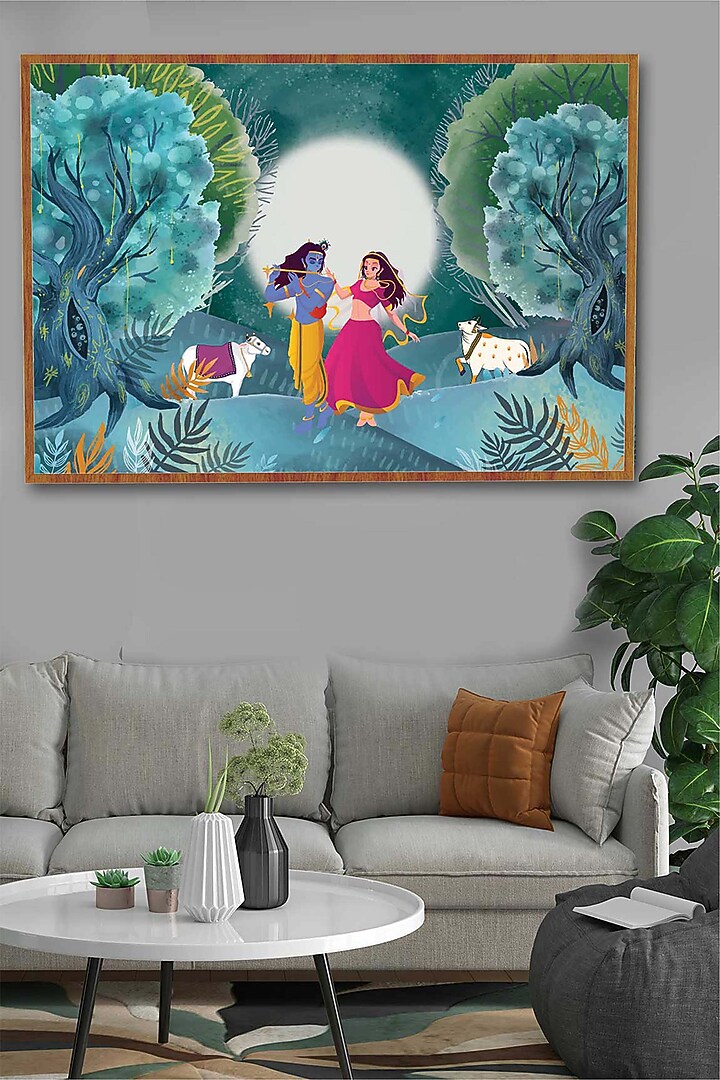 Turquoise & Green Archival Paper Radha Krishna Wall Art by Krutik at Pernia's Pop Up Shop