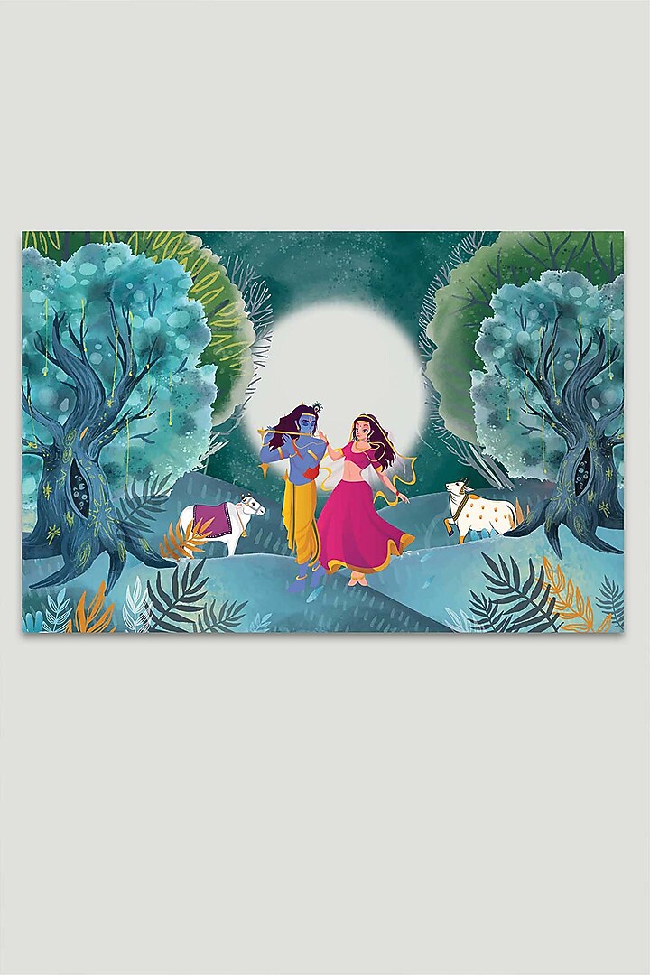 Turquoise & Green Archival Paper Radha Krishna Wall Art by Krutik at Pernia's Pop Up Shop