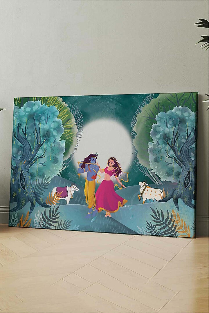 Turquoise & Green Archival Paper Radha Krishna Wall Art by Krutik at Pernia's Pop Up Shop
