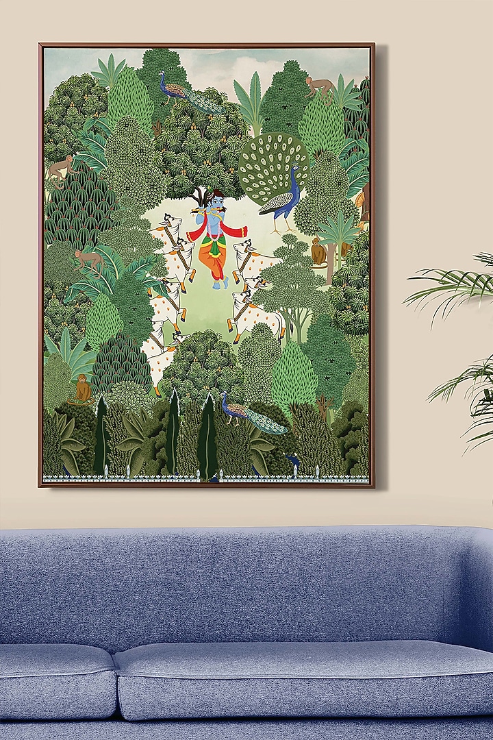 Turquoise & Olive Green Cotton Pichwai Wall Art by Krutik at Pernia's Pop Up Shop