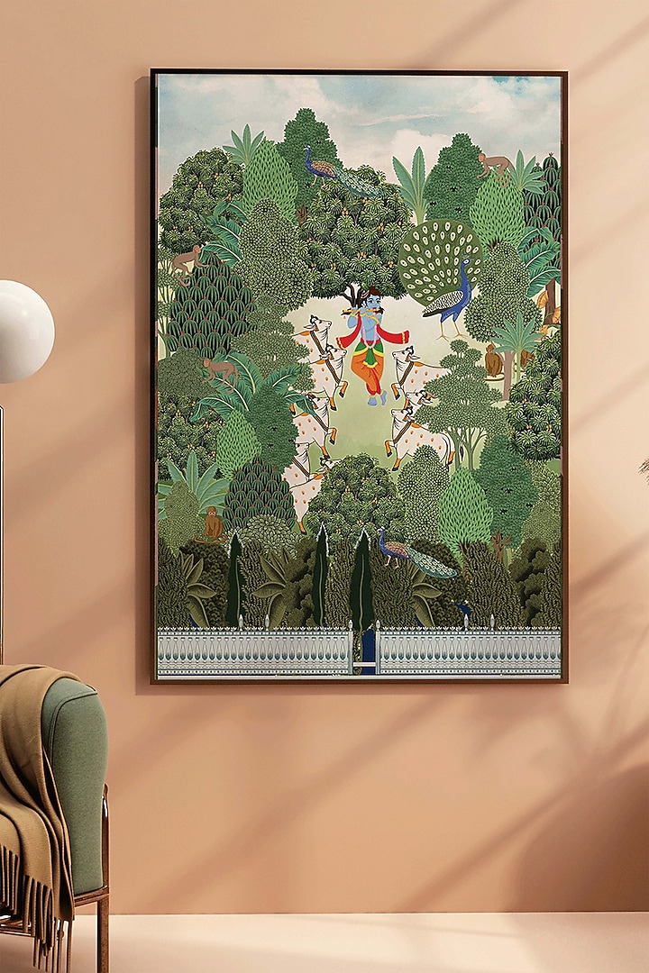 Turquoise & Olive Green Cotton Pichwai Wall Art by Krutik at Pernia's Pop Up Shop