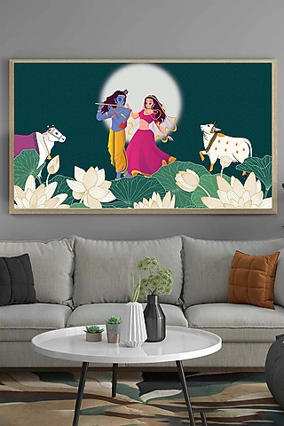 Powder Blue & White Cotton Pichwai Painting by Krutik