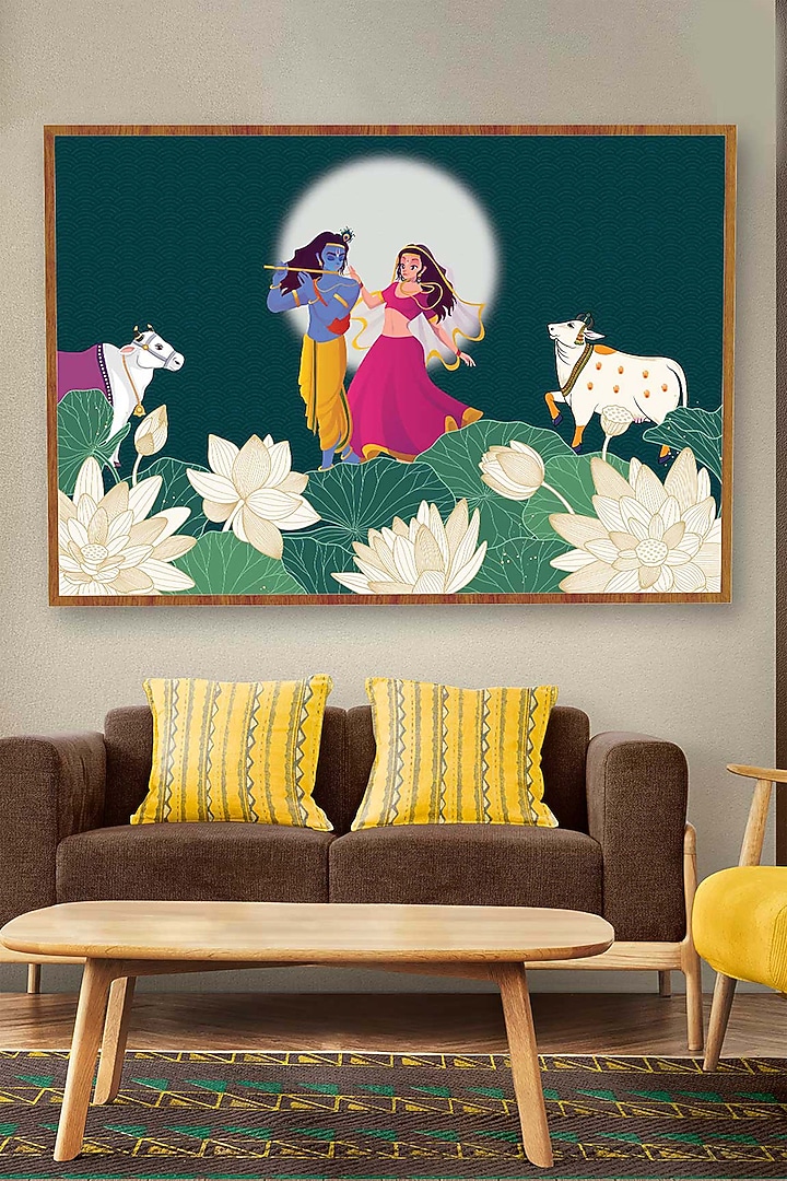 Powder Blue & White Cotton Pichwai Painting by Krutik at Pernia's Pop Up Shop