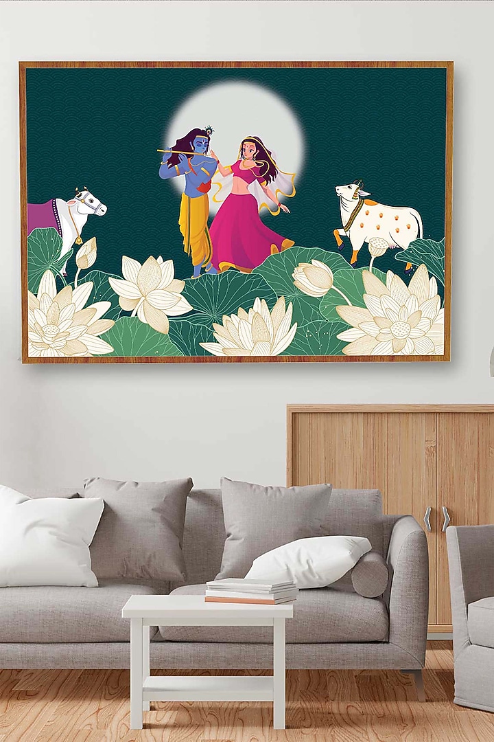 Powder Blue & White Cotton Pichwai Painting by Krutik at Pernia's Pop Up Shop