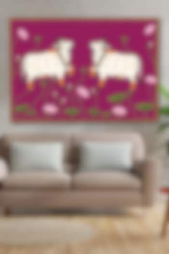 Pink & White Archival Paper Pichwai Landscape Wall Art by Krutik at Pernia's Pop Up Shop