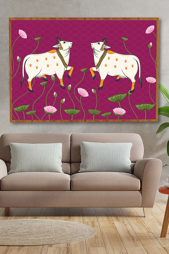 Pink & White Archival Paper Pichwai Landscape Wall Art by Krutik at Pernia's Pop Up Shop