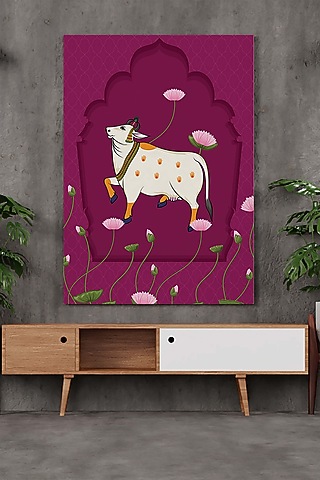 Pink & White Archival Paper Landscape Pichwai Wall Art by Krutik