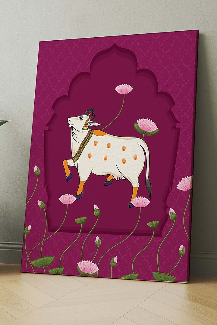 Pink & White Archival Paper Landscape Pichwai Wall Art by Krutik at Pernia's Pop Up Shop