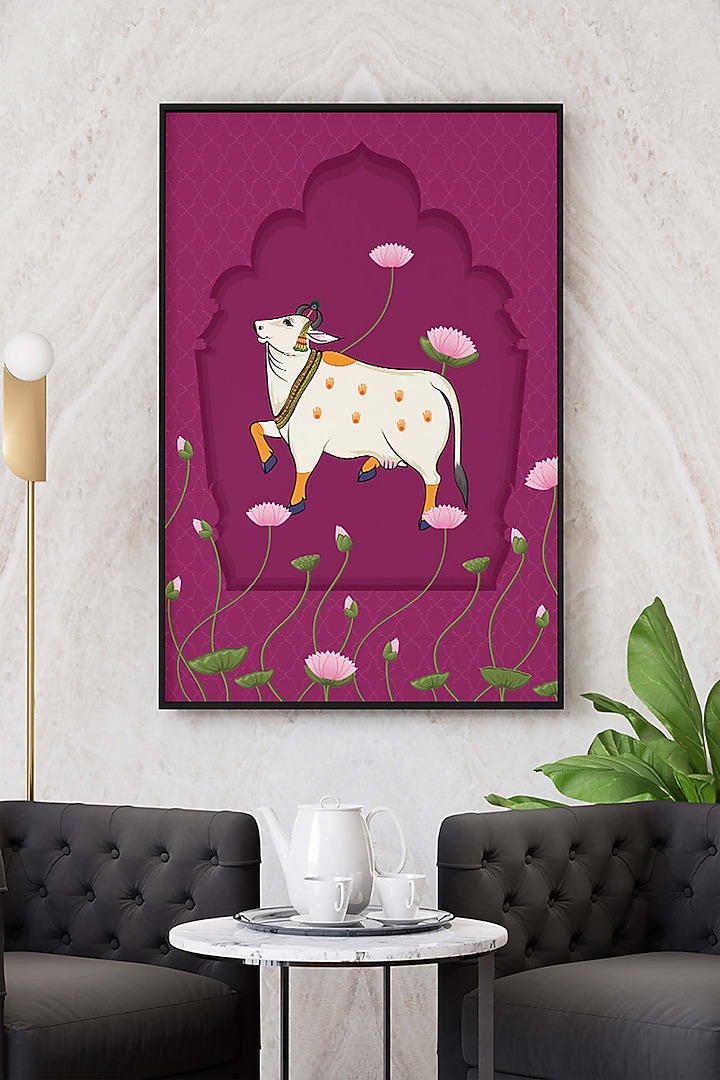 Pink & White Archival Paper Landscape Pichwai Wall Art by Krutik at Pernia's Pop Up Shop