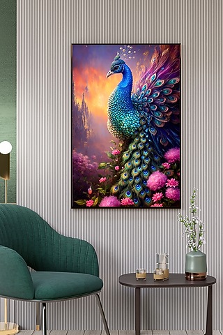 Multi-Colored Archival Paper Peacock Wall Art by Krutik