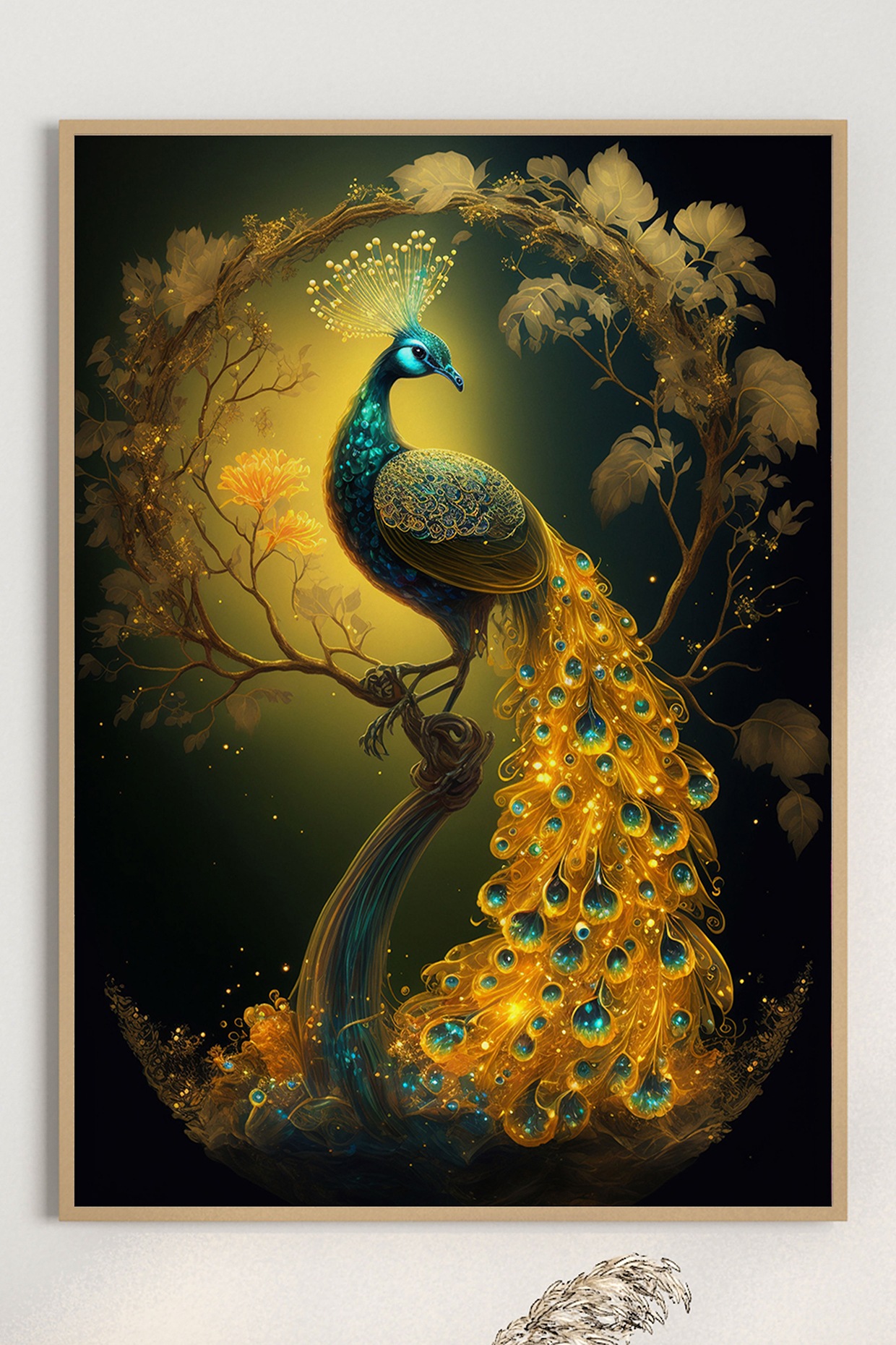 Turquoise Archival Paper Peacock Wall Art by Krutik at Pernia's