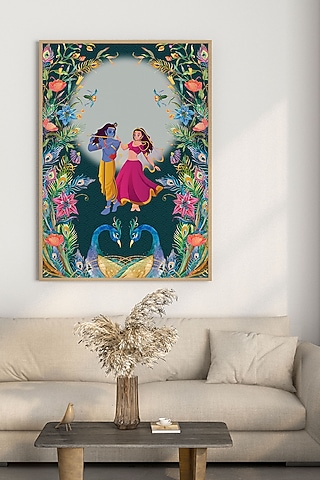 Blue & Pink Cotton Cloth Radha Krishna Wall Art by Krutik