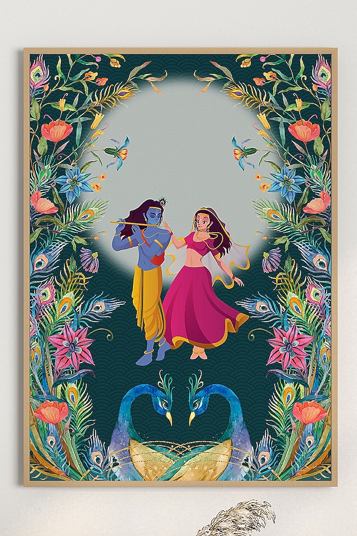 Blue & Pink Cotton Cloth Radha Krishna Wall Art by Krutik at Pernia's Pop Up Shop