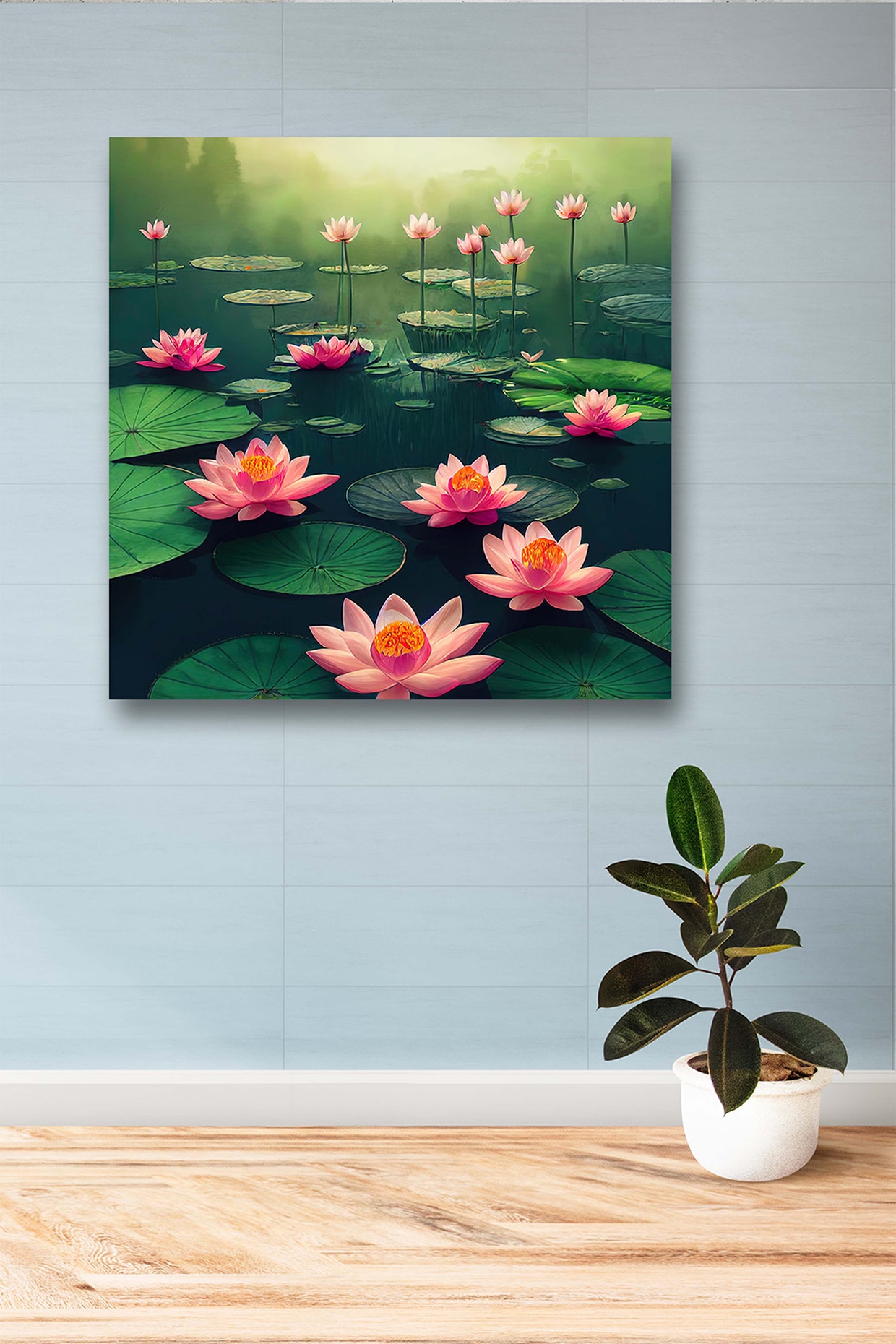 Olive Green Archival Paper Lotus Wall Art Painting by Krutik at Pernia s Pop Up Shop 2025