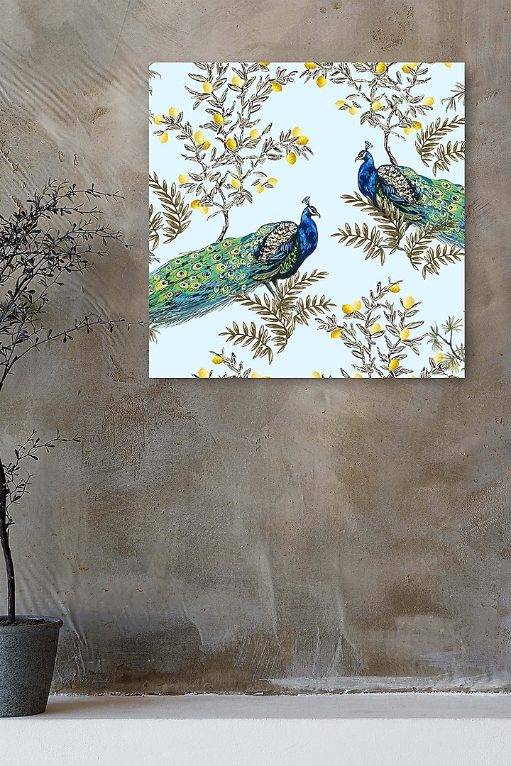 Turquoise Blue Archival Paper Exquisite Peacock Wall Art Painting by Krutik at Pernia's Pop Up Shop